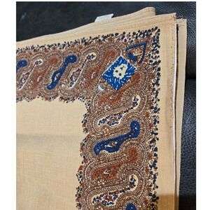 Anne Klein Tablecloth Tan Paisley Cotton Vintage Square 50x50 Lion Logo Like New